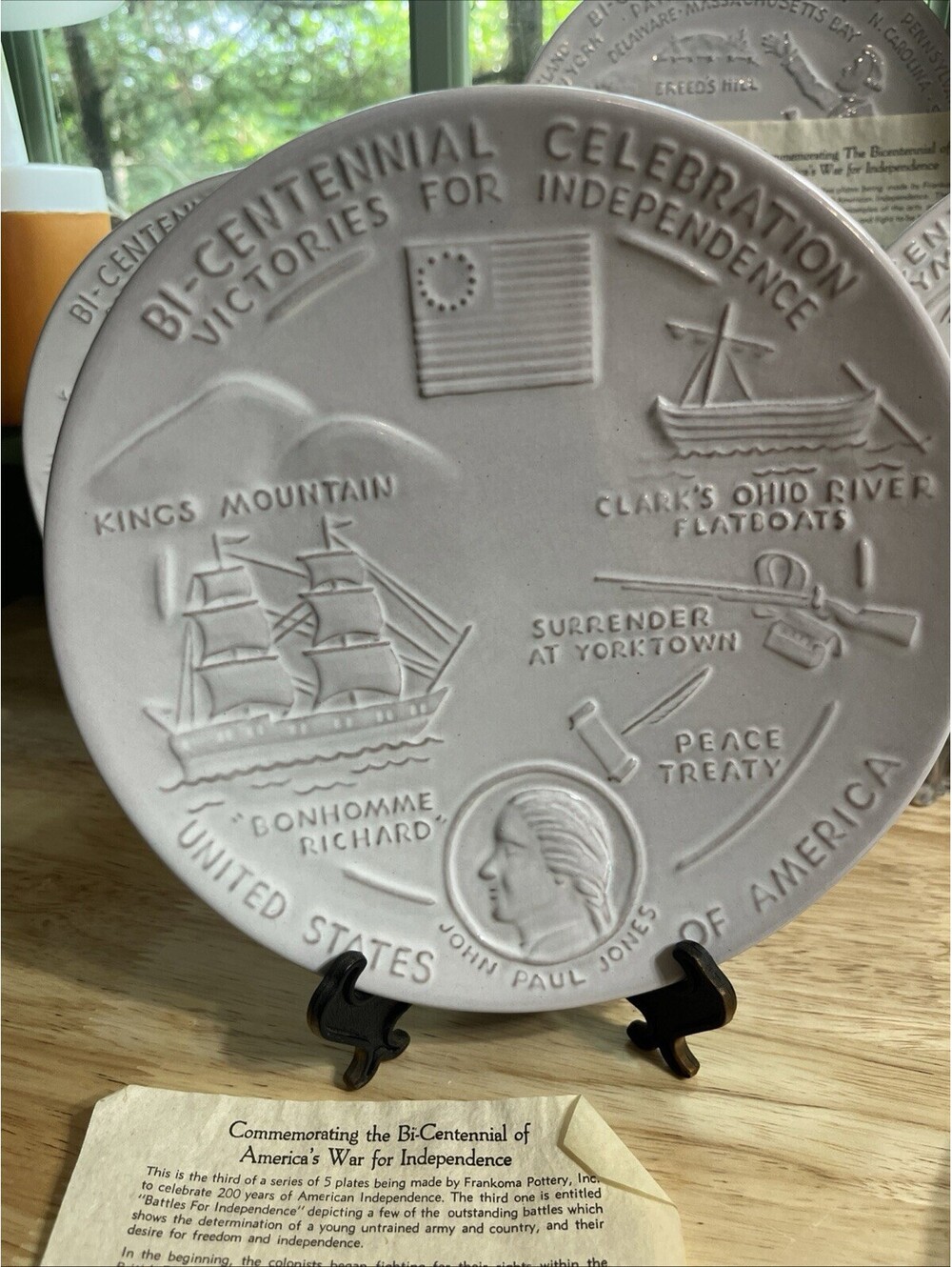 Frankoma Bicentennial Plates Set Of 5 Complete Set White Sand 250th USA 1970’s